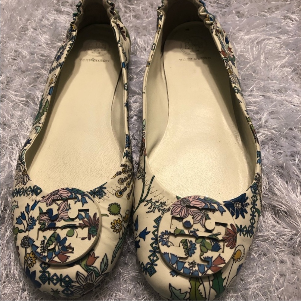 Tory Burch Floral Cream Ballet Flats